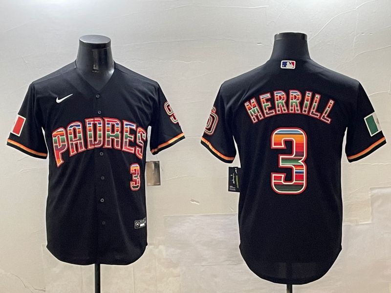 Men San Diego Padres #3 Merrill Black Fashion Game 2025 Nike MLB Jersey style 1